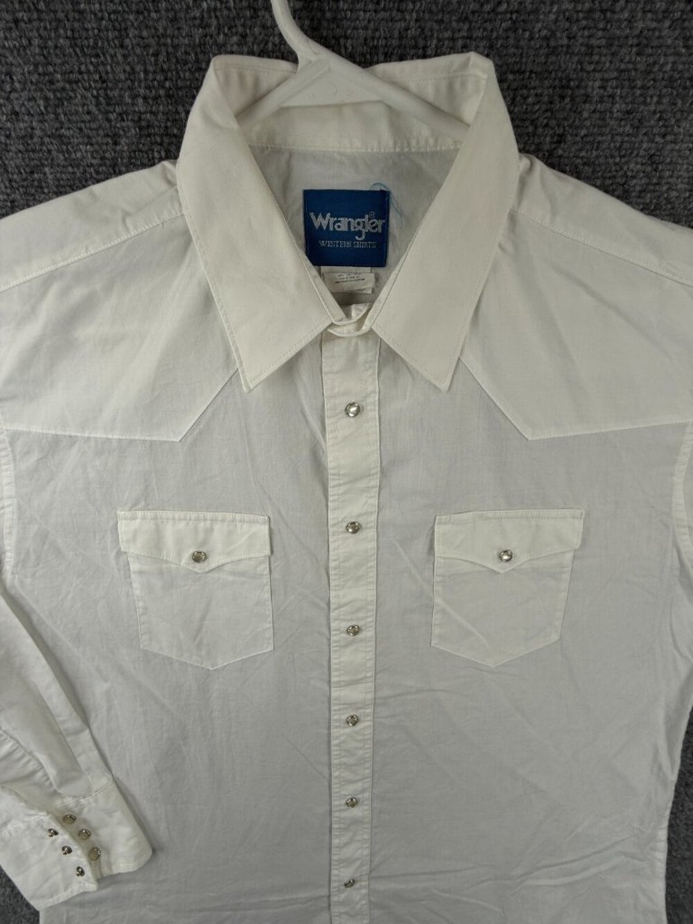 Wrangler Long Sleeve Pearl Snap Up Shirt Woven Western White 17 34 Cotton Blend